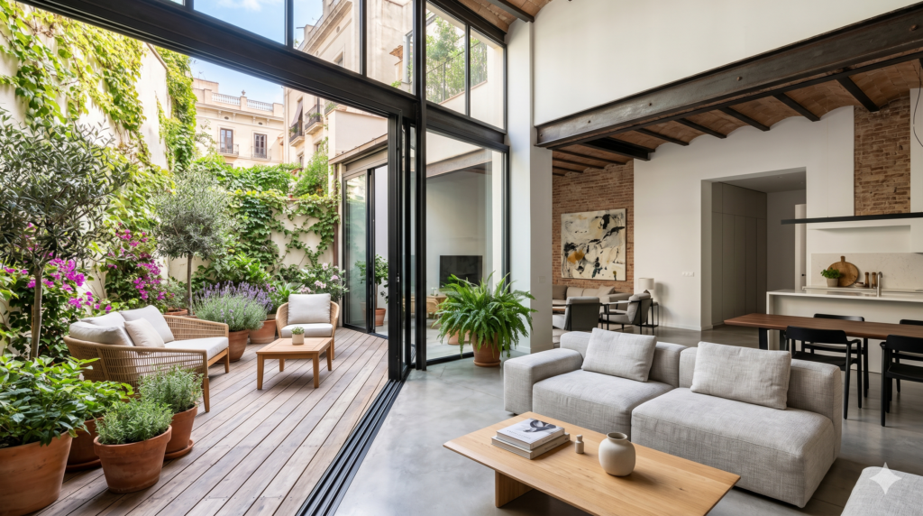 Foto de un apartamento en planta baja en Barcelona con patio