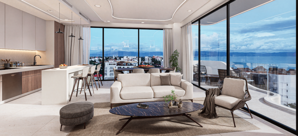 Interior de piso de obra nueva con vistas al mar